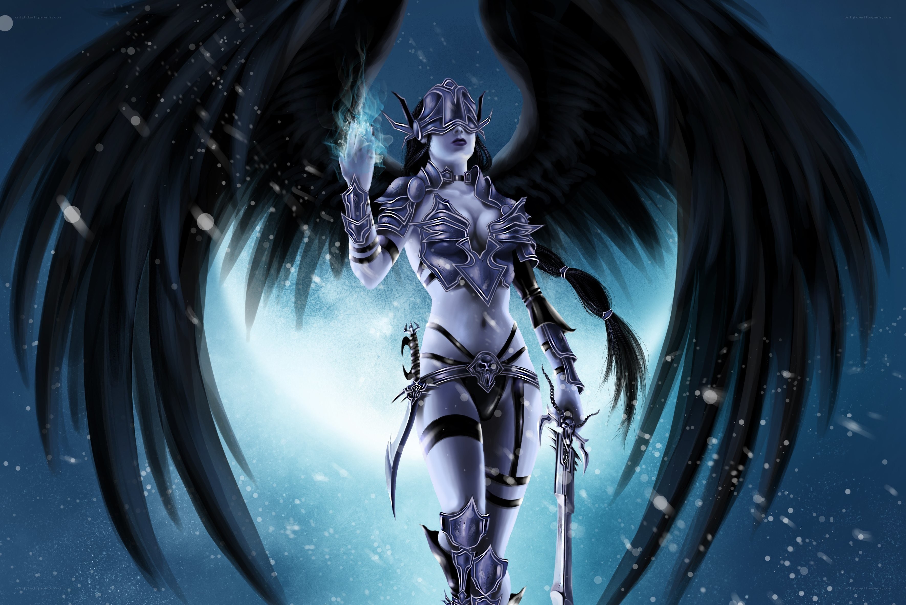 female warrior with black wings