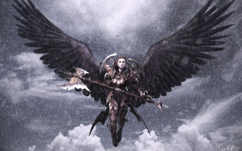 Female Warrior with Black Wings — Dramatic