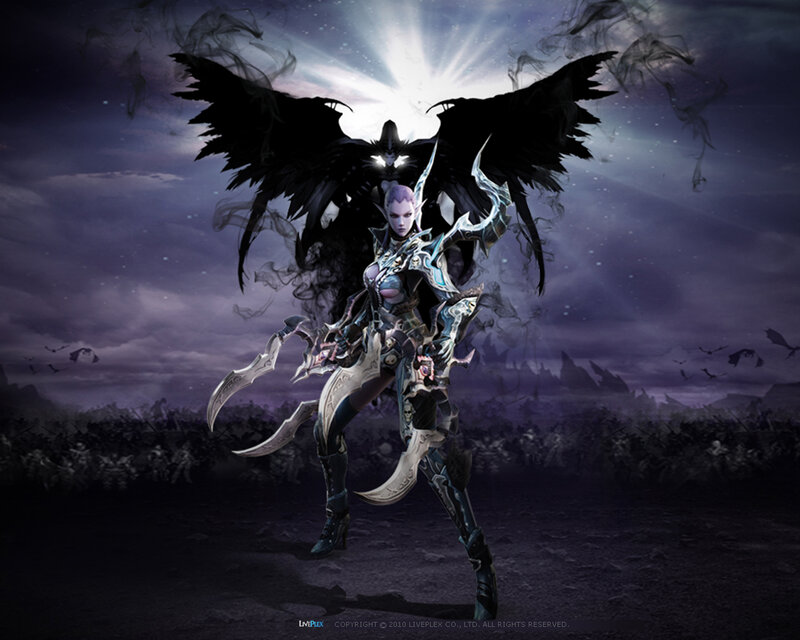 Female Warrior with Black Wings — Purple