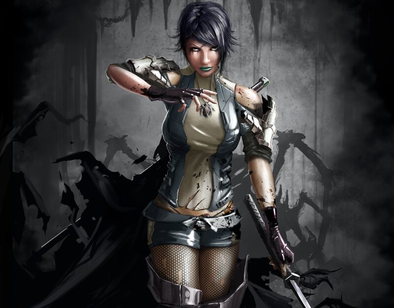 female warrior with blades