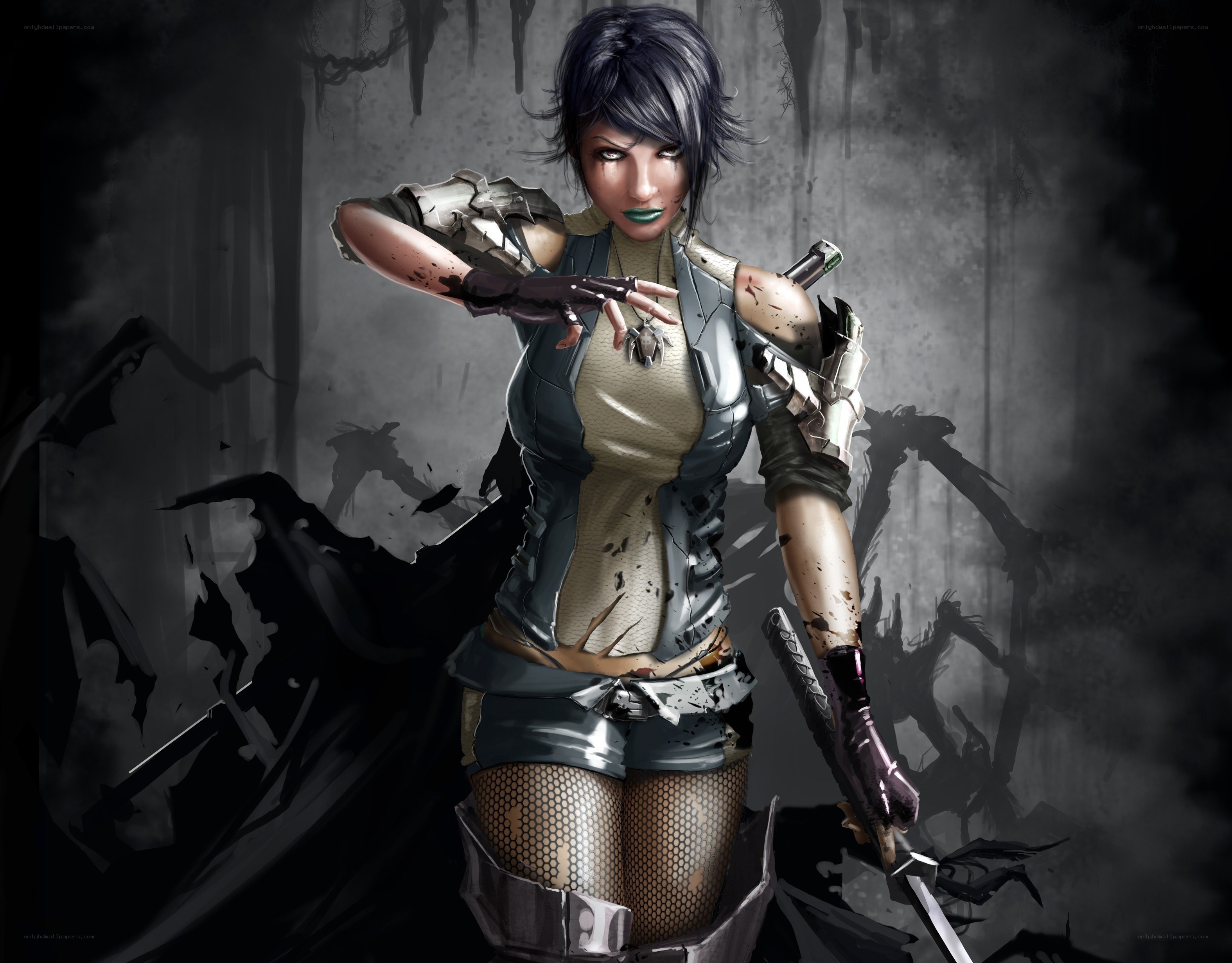 female warrior with blades