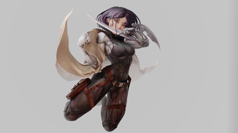 Female Warrior with Blades — Gray