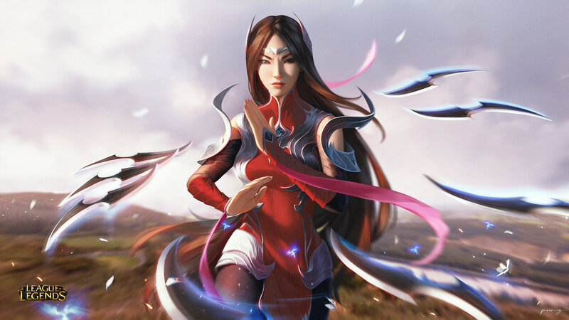 Female Warrior with Blades — Red, Dramatic, Digital Art, Ribbon