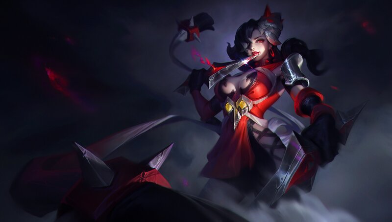 Female Warrior with Blades — Red, Dramatic, Night