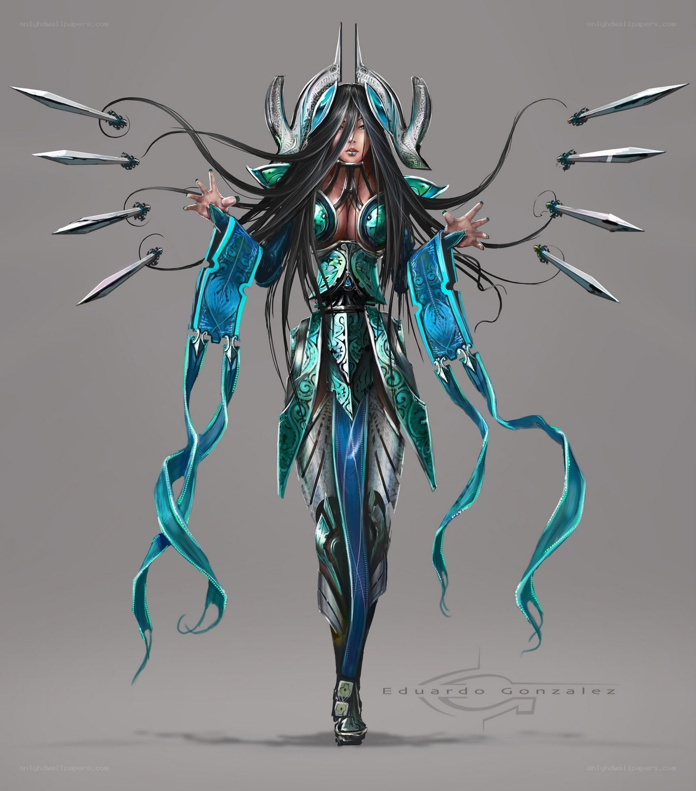 female warrior with blades