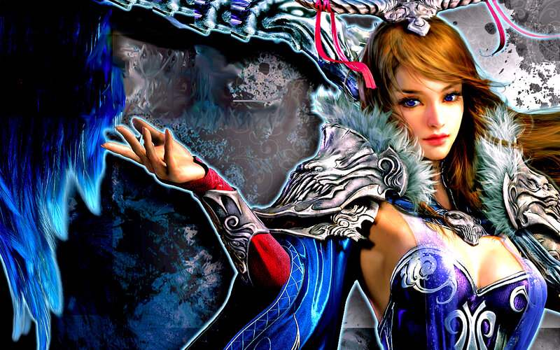 Female Warrior with Blue Energy — Dramatic