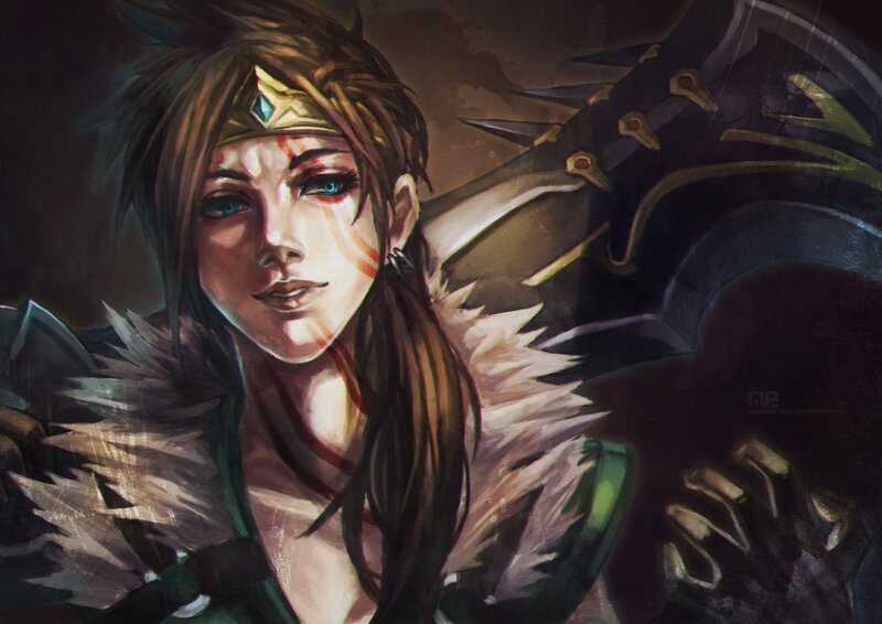 Female Warrior with Blue Eyes — Brown