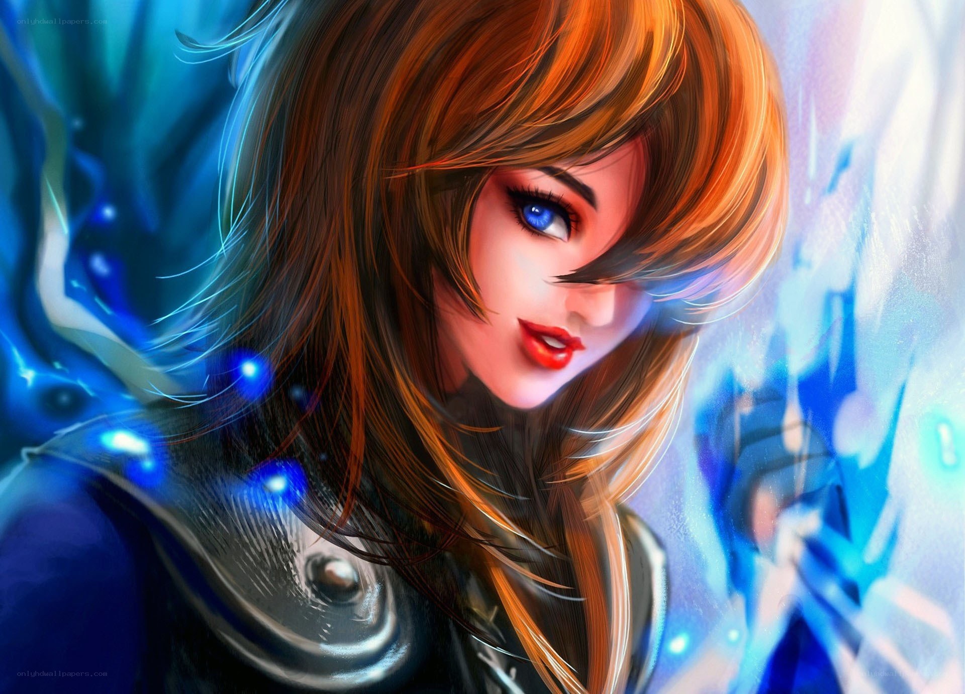 female warrior with blue eyes