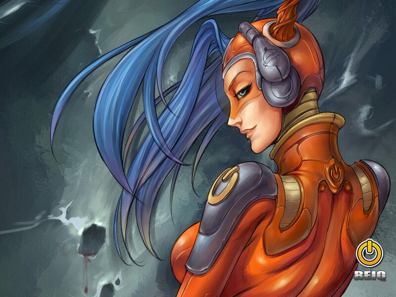 female warrior with blue hair