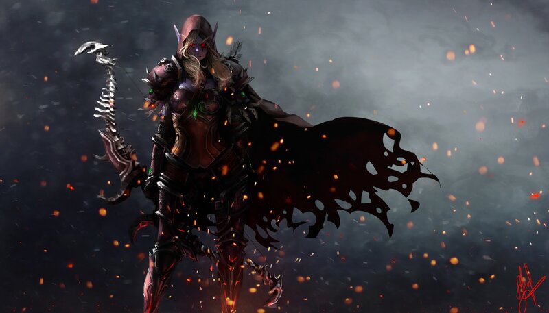 Female Warrior with Bow — Black, Dramatic, Night