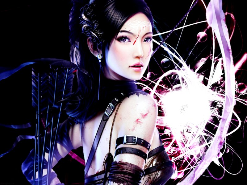 Female Warrior with Bow — Black