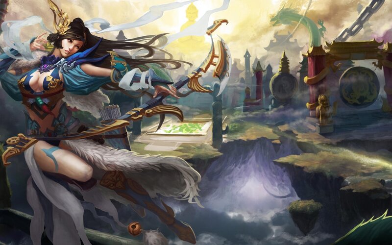 Female Warrior with Bow — Blue, Dramatic, Afternoon