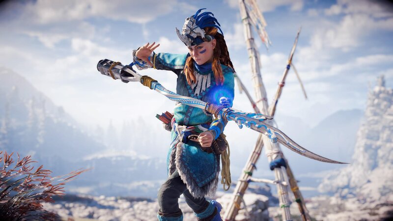 Female Warrior with Bow — Blue, Dramatic, Winter