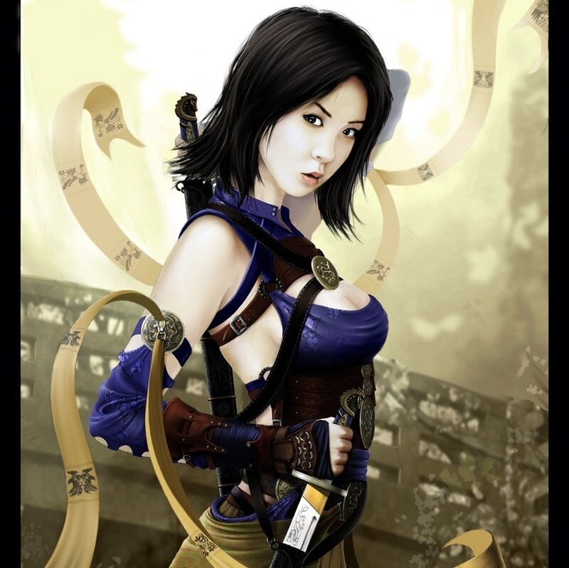 Female Warrior with Bow — Blue