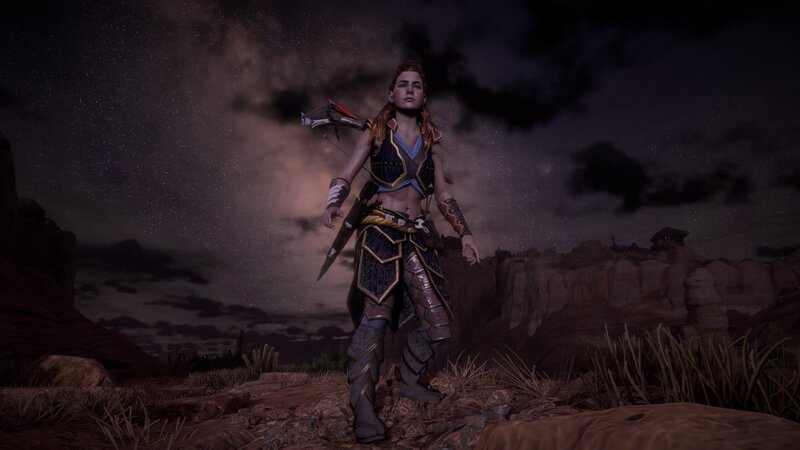 Female Warrior with Bow — Brown, Dramatic, Night, 3d Render