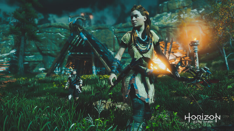 Female Warrior with Bow — Green, Dramatic, Night