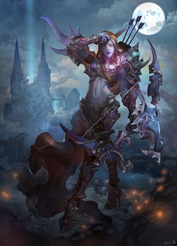 Female Warrior with Bow — Purple, Dramatic, Night, Digital Art, Moon