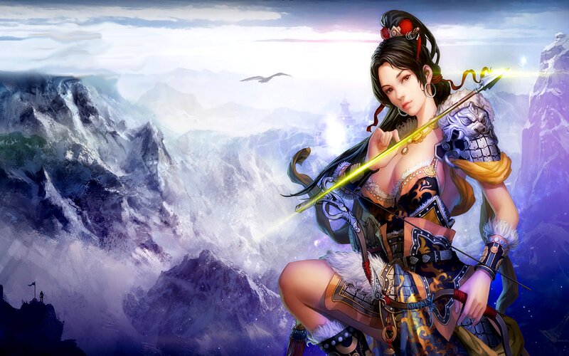 Female Warrior with Bow — Purple, Dramatic, Night