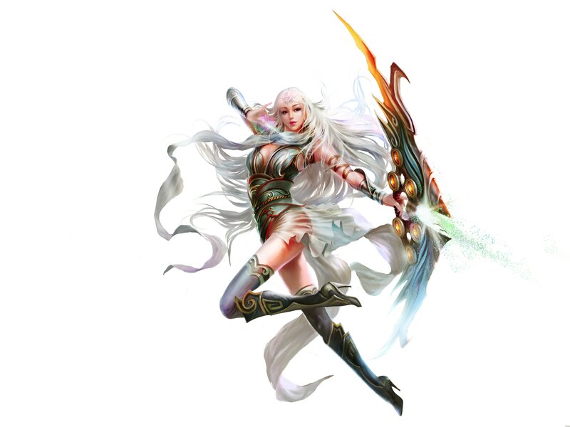 Female Warrior with Bow — White, Dynamic