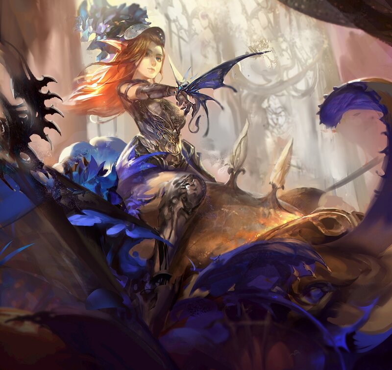 Female Warrior with Butterfly — Blue