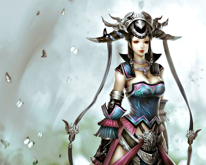 Female Warrior with Butterfly — White