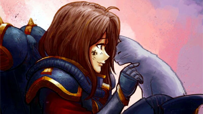 Female Warrior with Cat — Blue