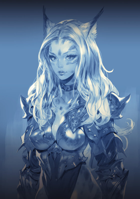Female Warrior with Cat Ears — Blue