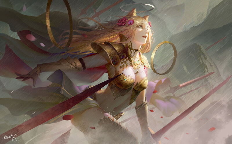 Female Warrior with Cat Ears — Gold