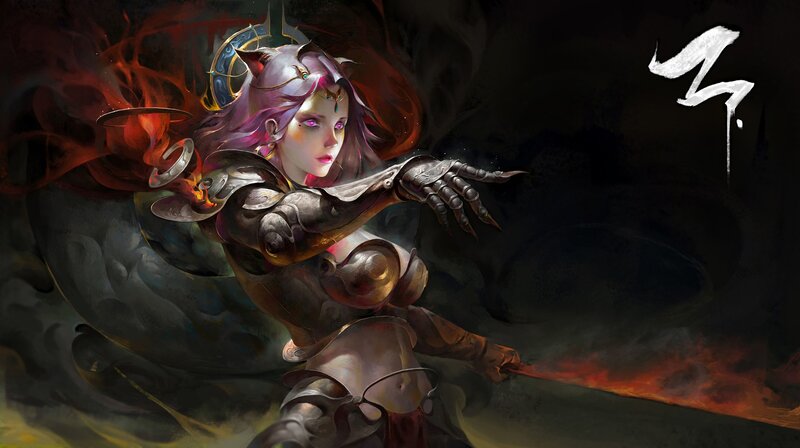 Female Warrior with Cat Ears — Purple