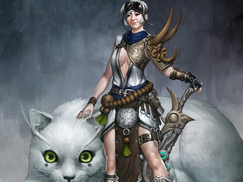 Female Warrior with Cat