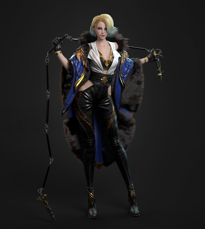 Female Warrior with Chain Weapon — Black