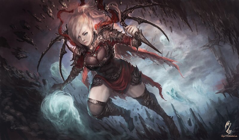 Female Warrior with Claws — Red