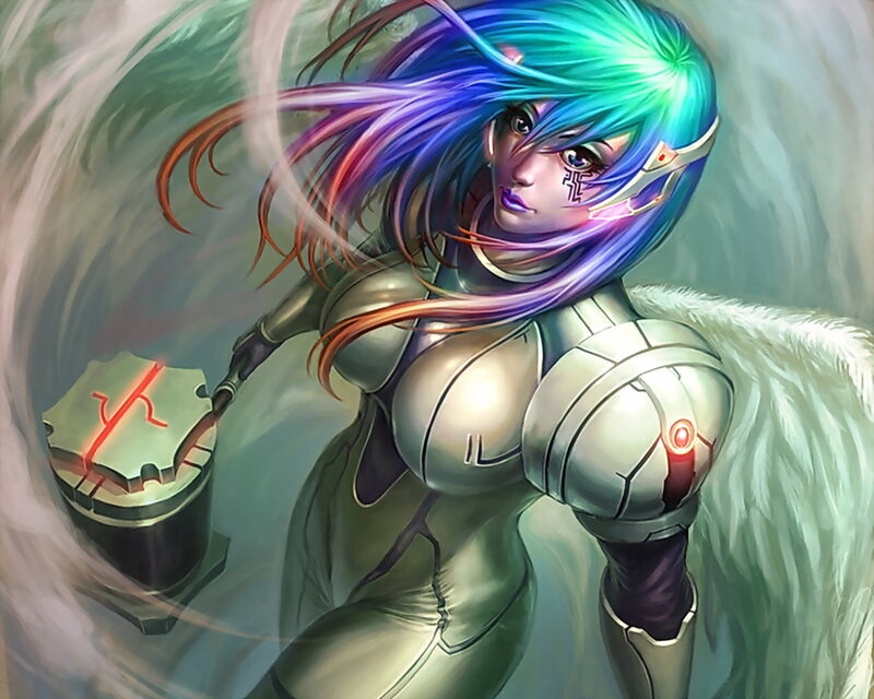 Female Warrior with Colorful Hair