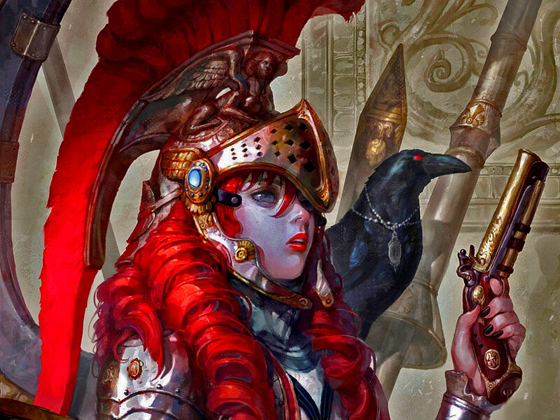 Female Warrior with Crow — Red