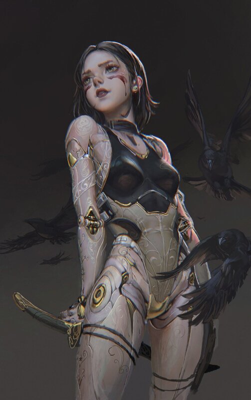 Female Warrior with Crows — Gray