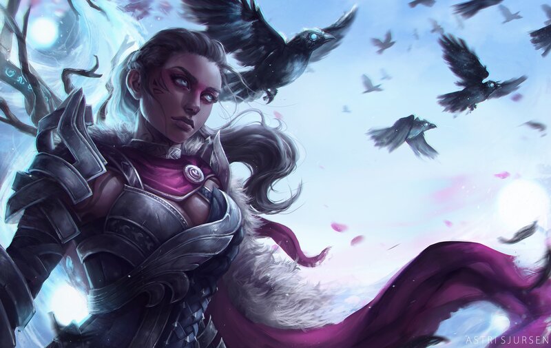 Female Warrior with Crows — Purple