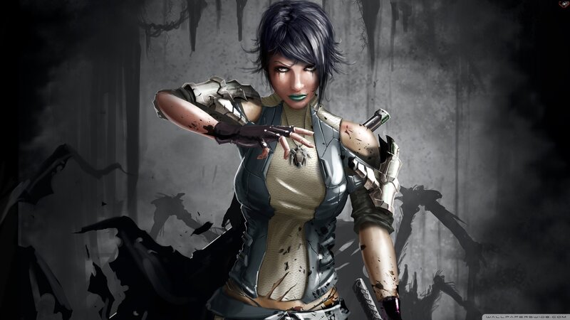 Female Warrior with Cybernetic Armor
