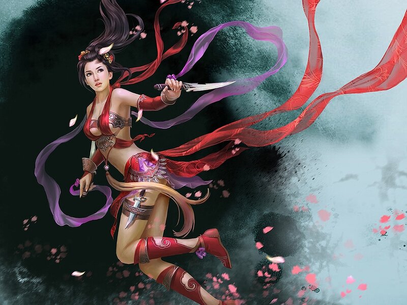 Female Warrior with Dagger — Red