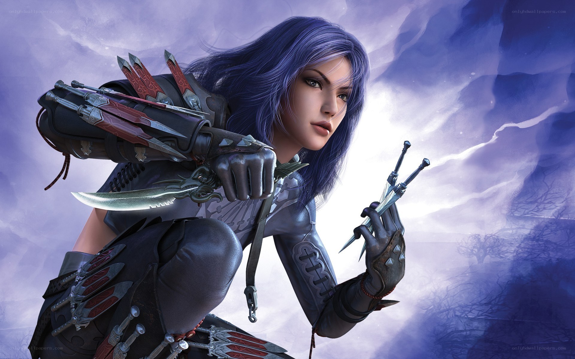 female warrior with daggers