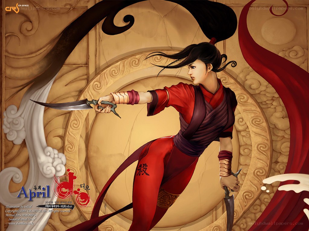 female warrior with daggers