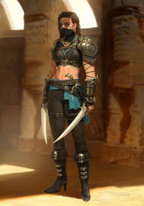 Female Warrior with Daggers — Brown