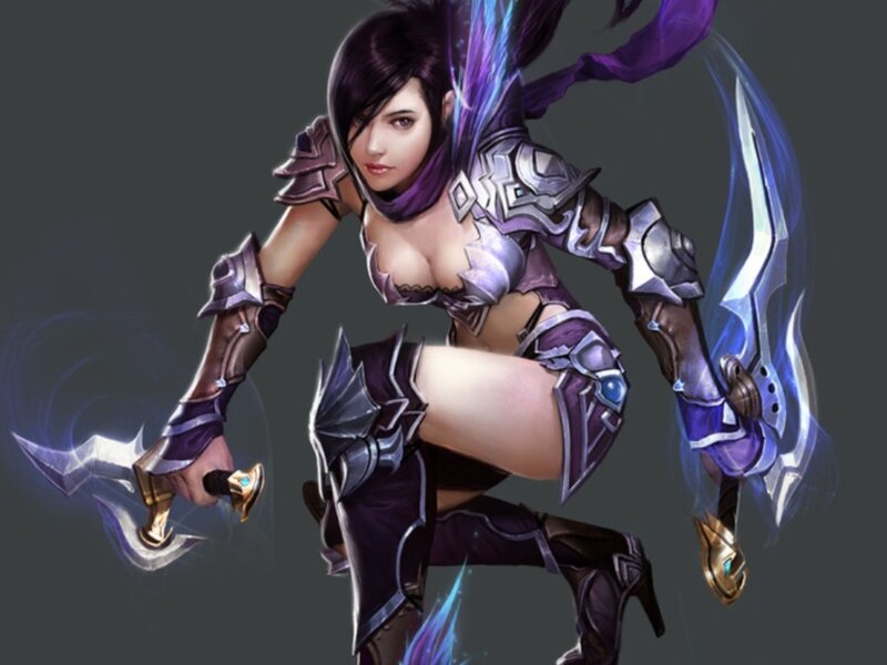 Female Warrior with Daggers — Purple, Dramatic, Digital Art