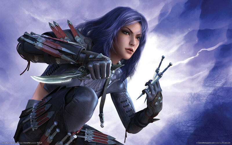 Female Warrior with Daggers — Purple