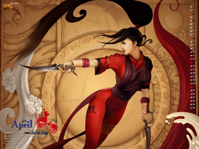 Female Warrior with Daggers — Red