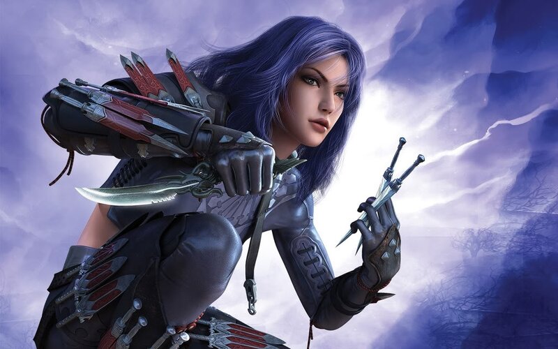 female warrior with daggers