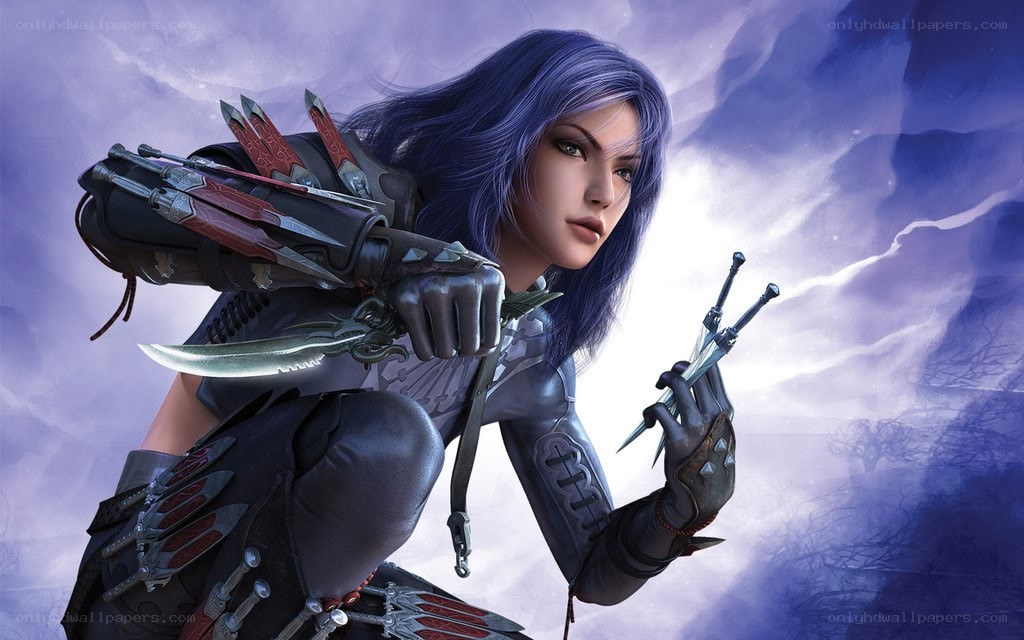 female warrior with daggers