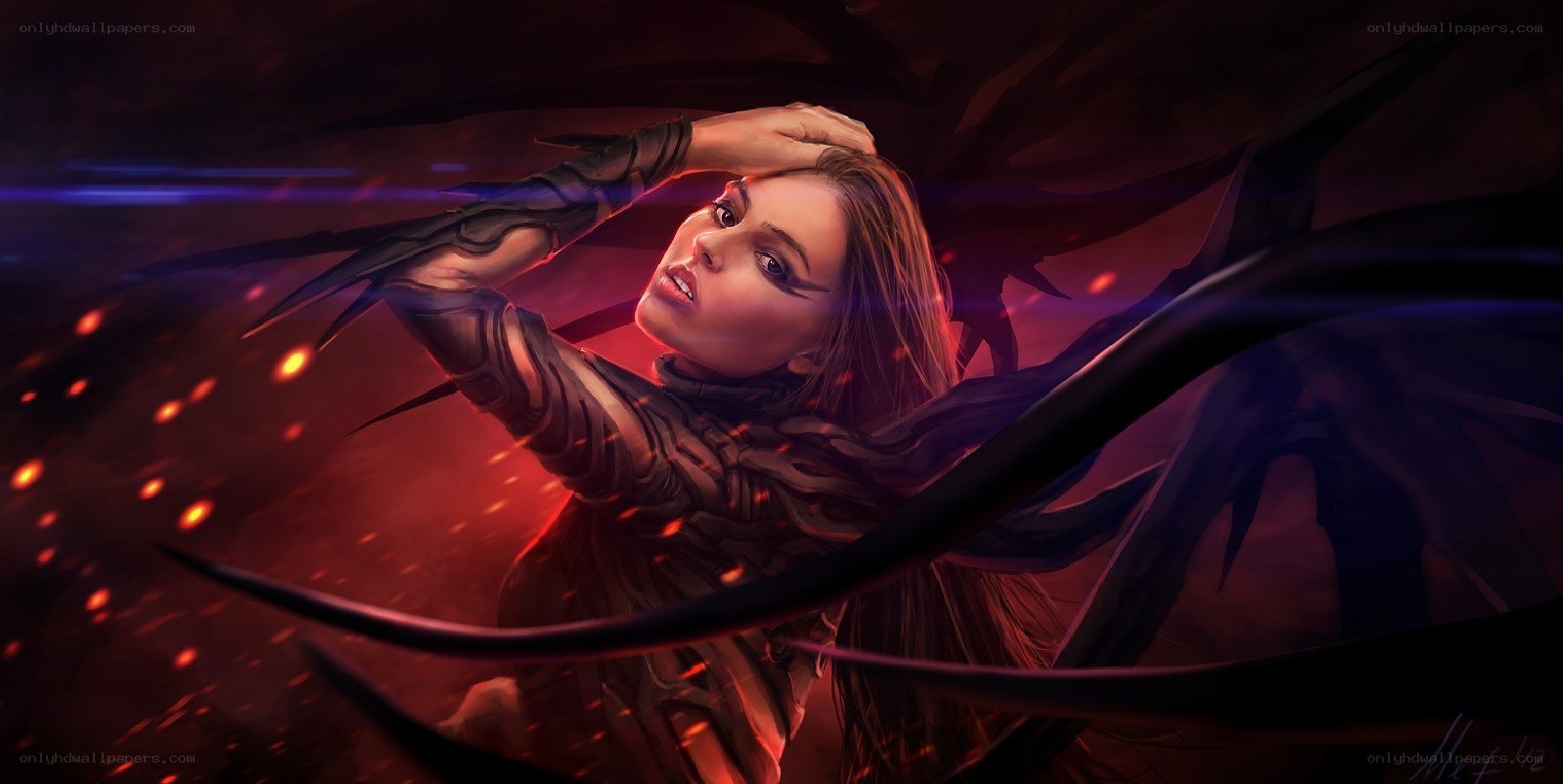 female warrior with dark wings