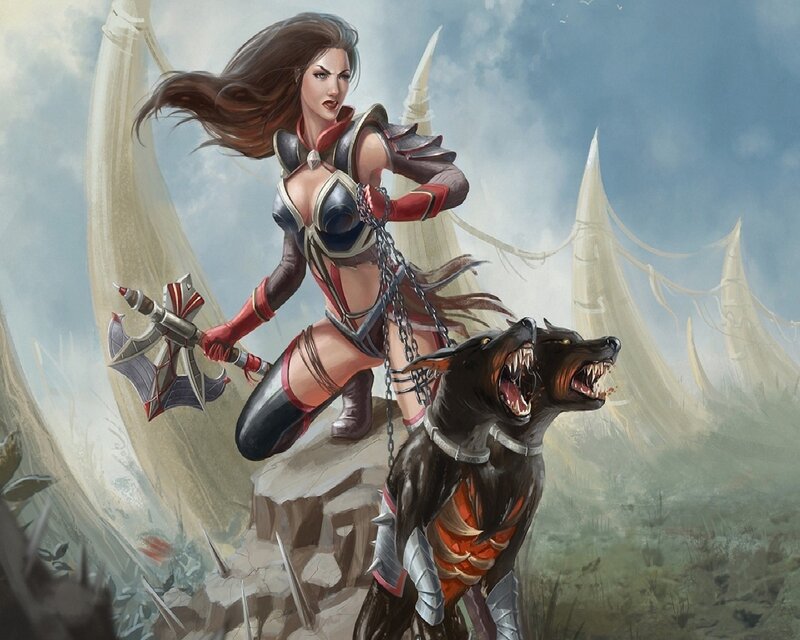 Female Warrior with Dog
