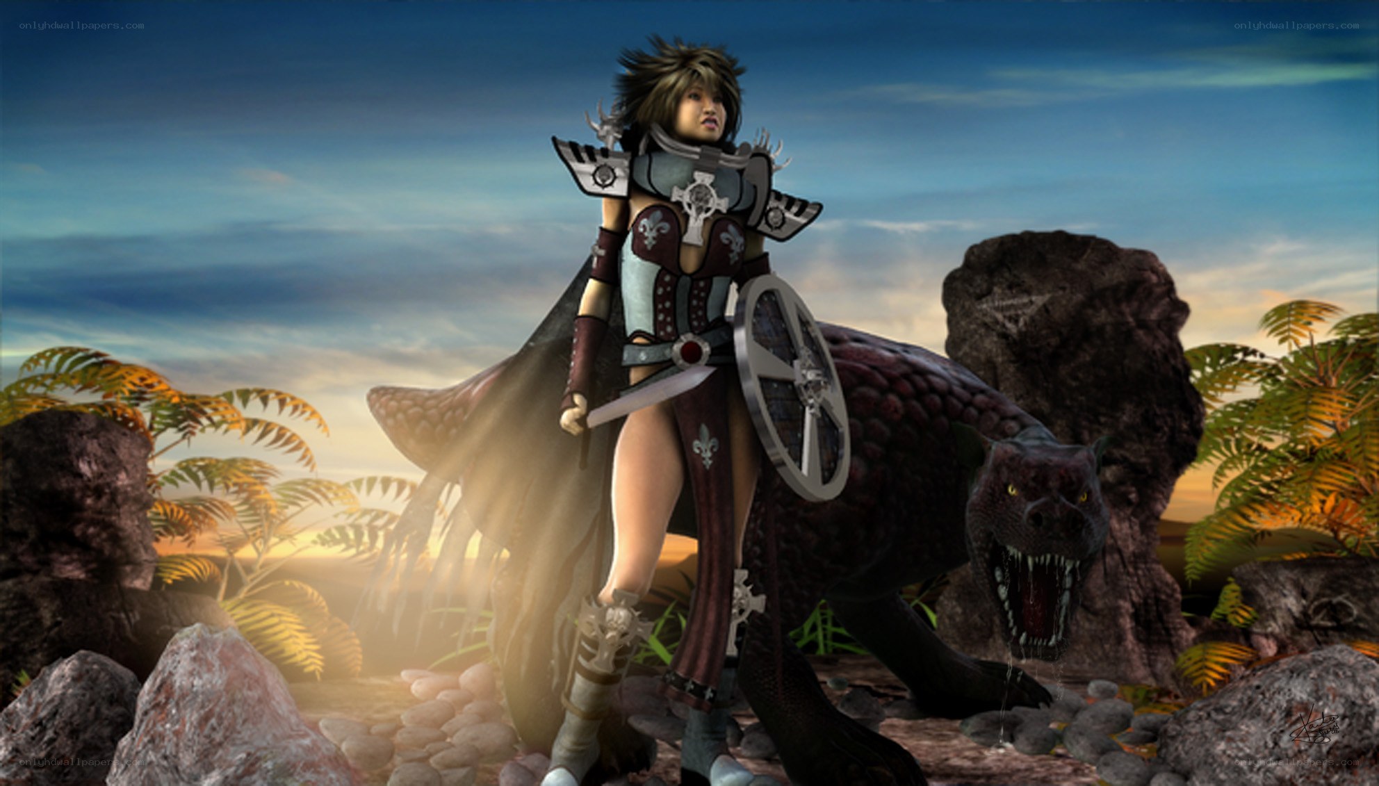 female warrior with dragon