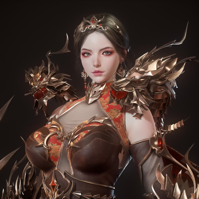Female Warrior with Dragon Armor — Gold